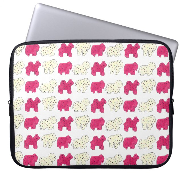 Pink White Circus Zoo Animal Cookies Crackers Laptop Sleeve (Front)