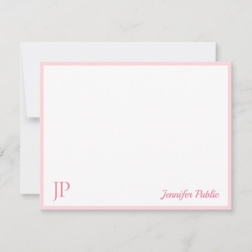 Pink White Classic Handwritten Script Monogram Note Card