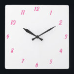 Pink White Classy Elegant Custom Color Cute Gift Square Wall Clock<br><div class="desc">Printed in classy white and pink custom color background! You may customize as you wish!</div>