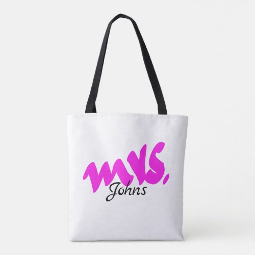 Pink White Colorful Mrs Monogram Party Favor Tote Bag