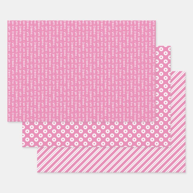 Pink & White Coordinated Geometric & "With Love" Wrapping Paper Sheets (Set)