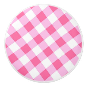 Pink & White Country Gingham Checkered Checker Ceramic Knob