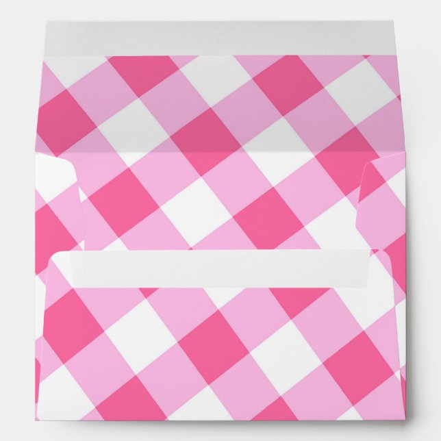 Pink & White Country Gingham Checkered Invitation Envelope (Back (Bottom))