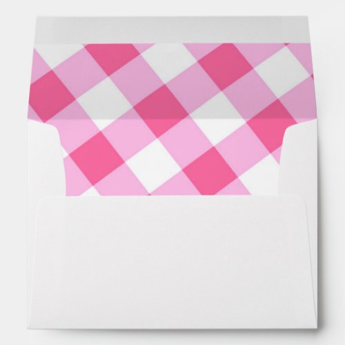 Pink  White Country Gingham Checkered Invitation Envelope