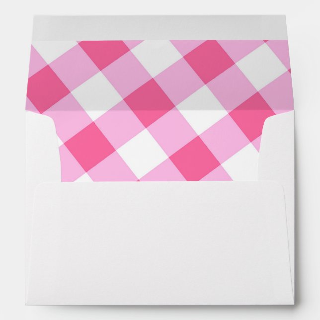 Pink & White Country Gingham Checkered Invitation Envelope (Back (Bottom))