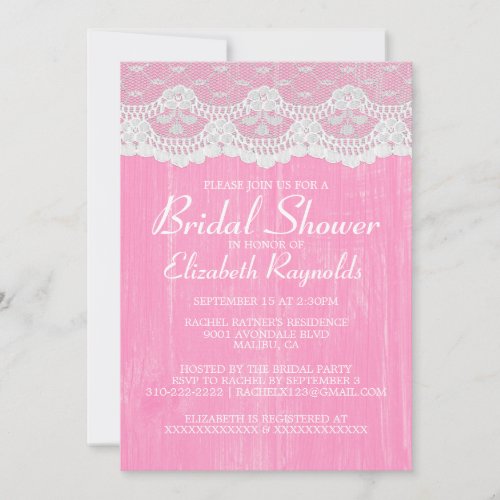 Pink White Country Lace Bridal Shower Invitations