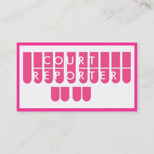Customizable Pink white court reporter custom business cards