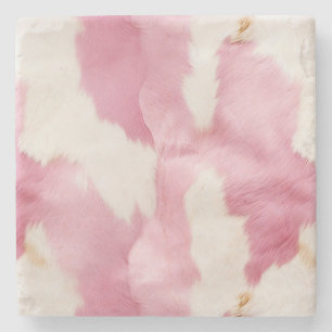 Pink White Cowhide Animal Stone Coaster