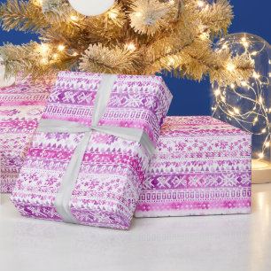 Pink White Cozy Stripes Christmas Wrapping Paper