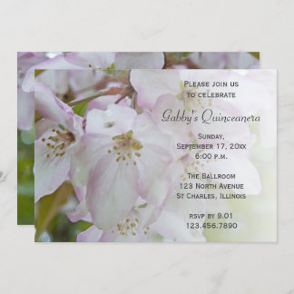 Pink White Crab Apple Flower Blossoms Quinceanera Invitation
