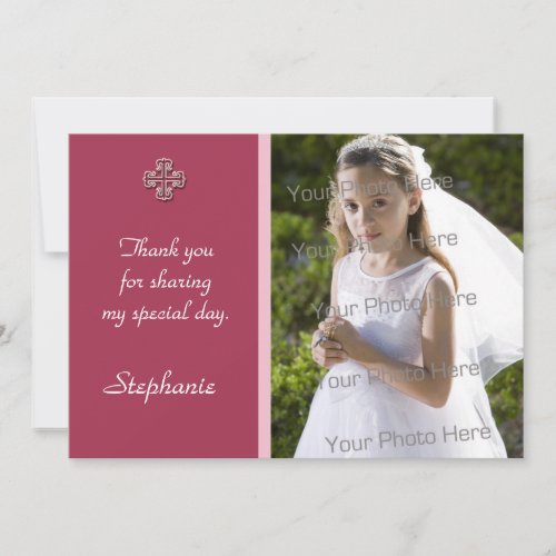 Pink White Cross Religious Photo Card