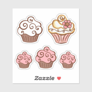 Pink White Cupcake Stickers