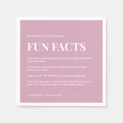 Pink white Custom fun fact typography Wedding  Napkins