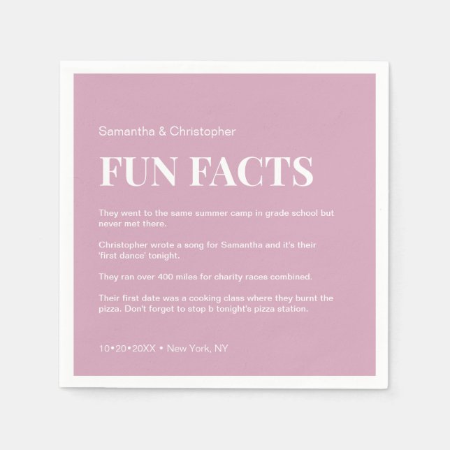 Pink white Custom fun fact typography Wedding  Napkins (Front)