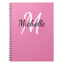 Pink &amp; White Custom Monogram Cute Notebook