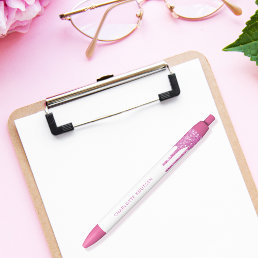 Pink white custom monogram name script pen