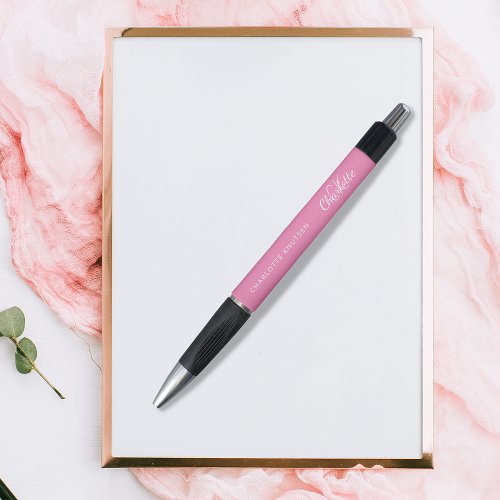 Pink white custom monogram name script pen