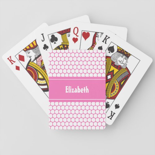 Pink  White Custom Personalized Name Geometric Playing Cards