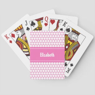 Pink & White Custom Personalized Name Geometric Poker Cards