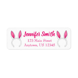 Pink White Cute Easter Bunny Rabbit Ears Animal Label