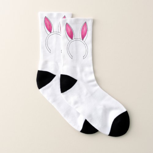 Pink White Cute Easter Bunny Rabbit Ears Animal Socks