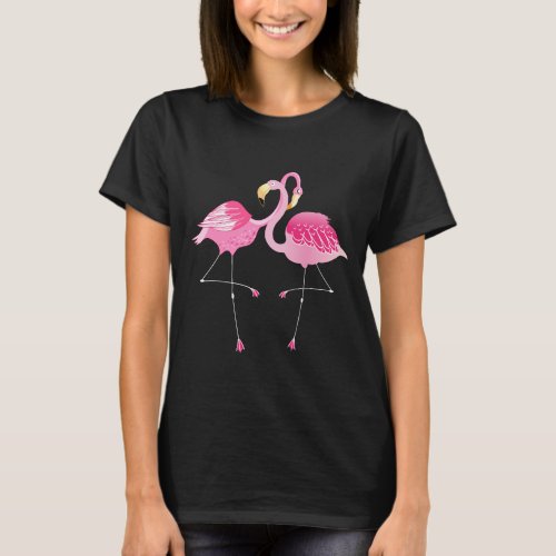 Pink  White Cute Flamingos Illustration T_Shirt