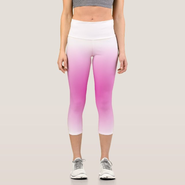 Pink White Cute Modern Elegant Template Womens Capri Leggings (Front)