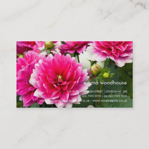 Customizable Pink &amp; White Dahlia Business Card