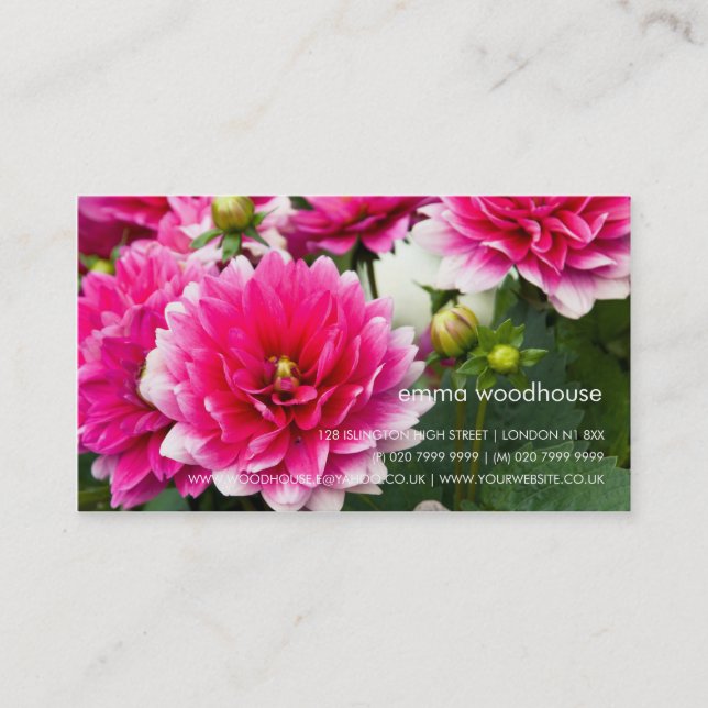 Pink & White Dahlia Business Card (Front)
