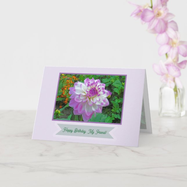 Pink & White Dahlia/Happy Birthday, My Friend Card (Orchid)