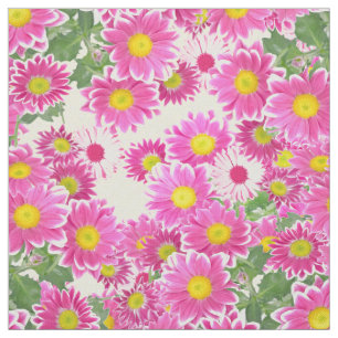 Pink white daisies floral polka dots pattern fabric