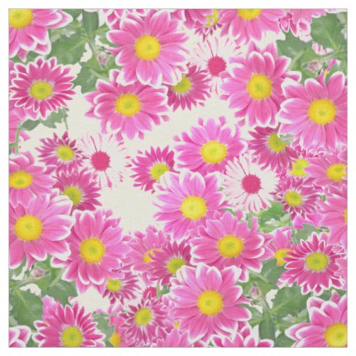 Pink white daisies floral polka dots pattern fabric