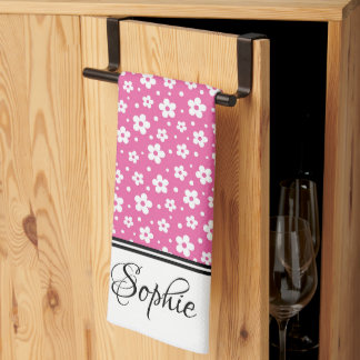 Pink & White Daisies Personalized Kitchen Towel