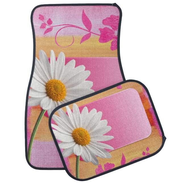 Pink White Daisy Car Floor Mat (Set)