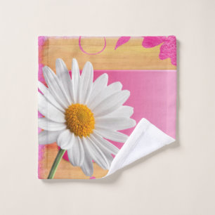 Pink White Daisy Floral Bathroom Towel Sets
