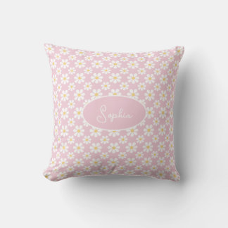 Pink White Daisy Pattern Custom Name  Throw Pillow