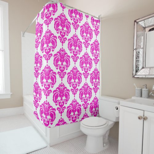Pink  White Damask Chic Modern Elegant Pattern Shower Curtain