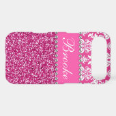 Pink & White Damask & Glitter Rhinestone Case (Back (Horizontal))