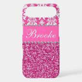 Pink & White Damask & Glitter Rhinestone Case (Back)