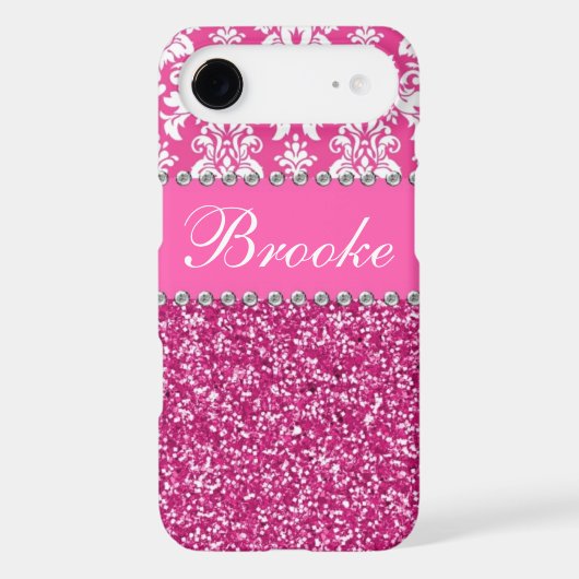 Pink & White Damask & Glitter Rhinestone Case (Back)