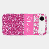 Pink & White Damask & Glitter Rhinestone Case (Back (Horizontal))