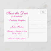 Pink, White Damask Hearts Save the Date Postcard (Back)
