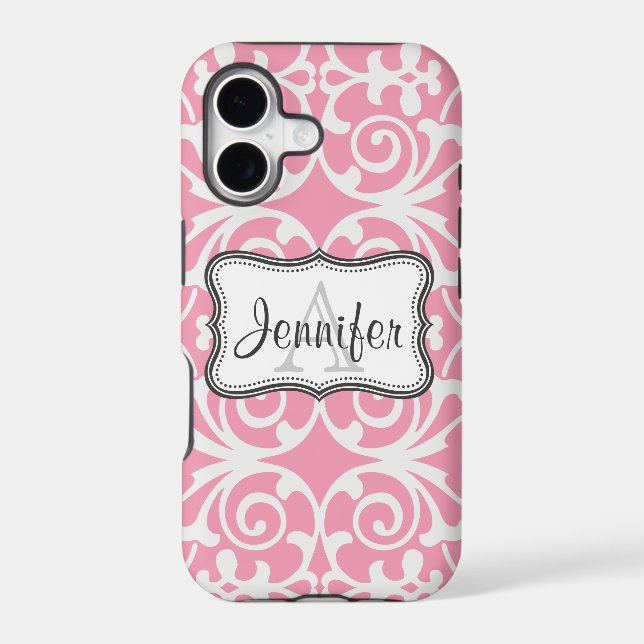 Pink & White Damask Monogram iPhone 5 Case (Back)