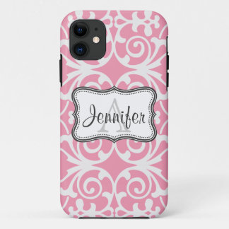 Pink & White Damask Monogram iPhone 5 iPhone 11 Case