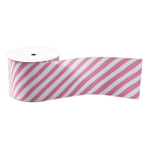 Pink  White Diagonal Stripes  Customizable Color Grosgrain Ribbon