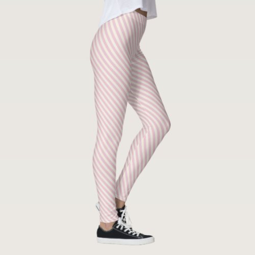 Pink White Diagonal Stripes Pattern Leggings