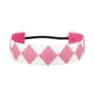 Pink White Diamond Checker Pattern Athletic Headband