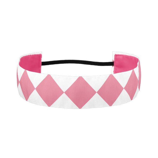 Pink White Diamond Checker Pattern Athletic Headband (Front)