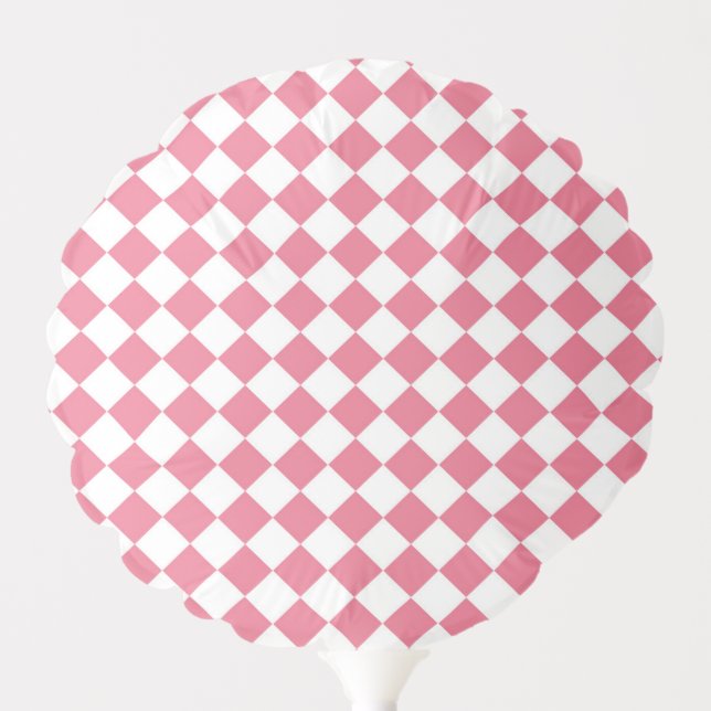 Pink White Diamond Checker Pattern Balloon (Front)
