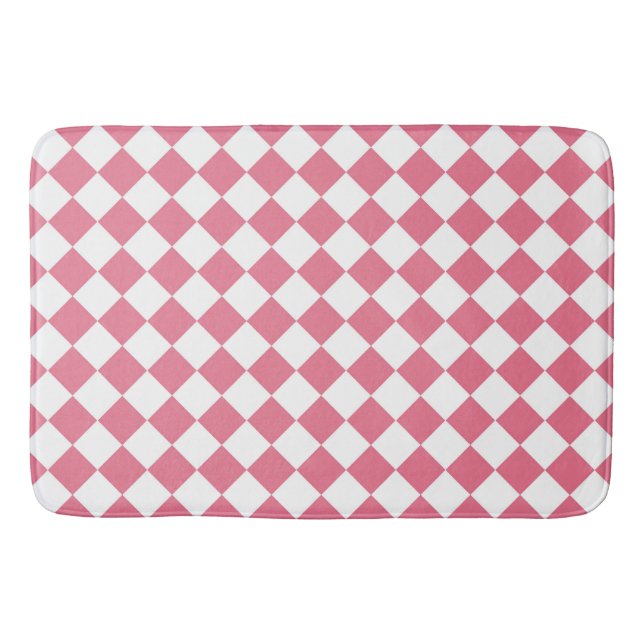 Pink White Diamond Checker Pattern Bath Mat (Front)